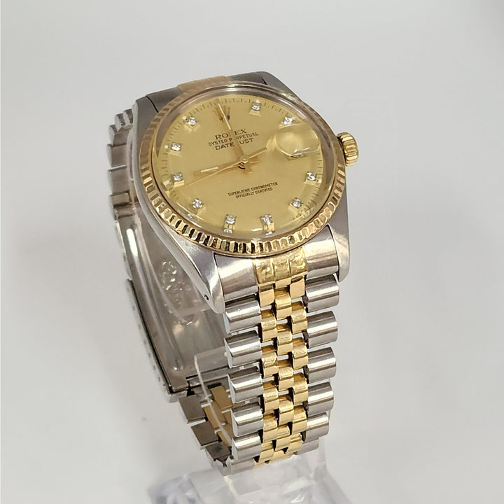 Rolex Datejust 36MM Two Tone 18k Yellow Gold & SS Bracelet Diamond Dial Watch