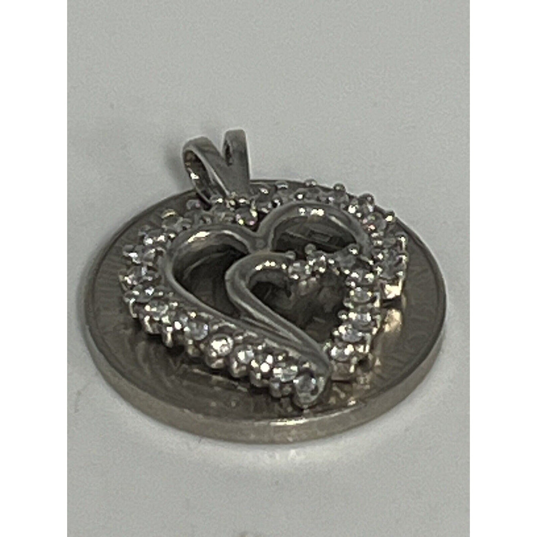 10k White Gold Double Heart Pendant