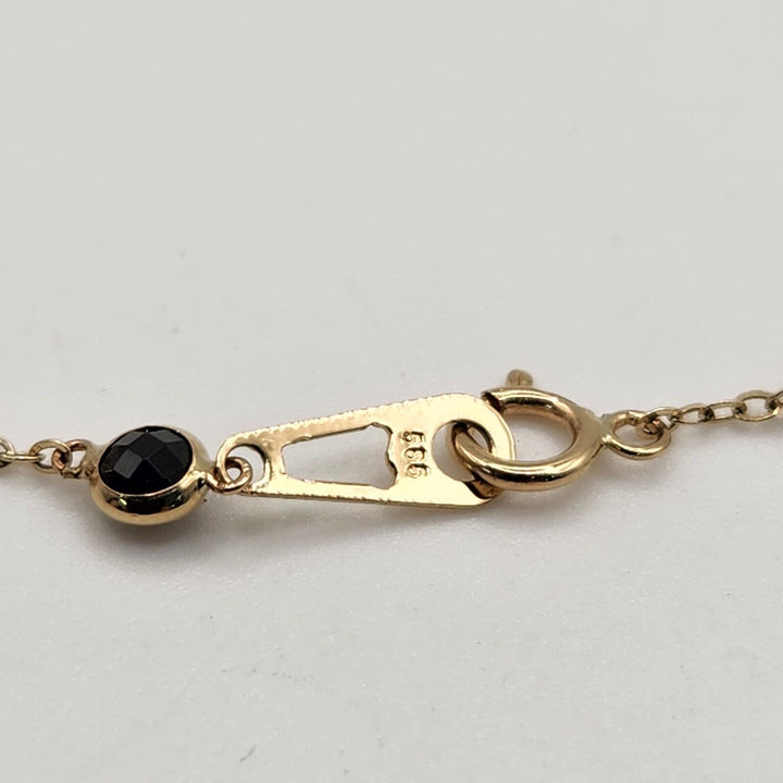 Stunning 14k Yellow Gold With Black Diamond Stones Chain Necklace 18"