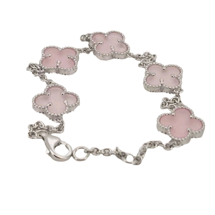 925 Sterling Silver Pink Flowers Bracelet 7.5"