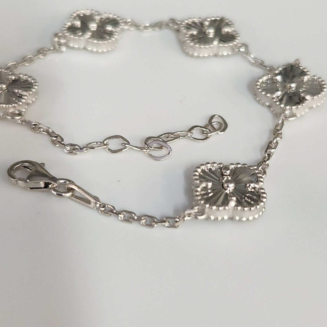 Fashion 925 Silver Textured Blossom Bracelet 8"