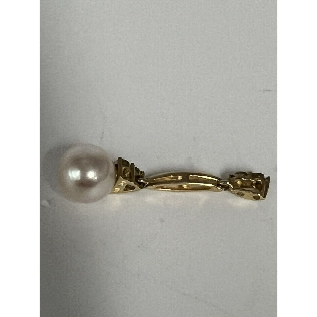 10k Yellow Gold Pendant Pearl Diamonds Stone