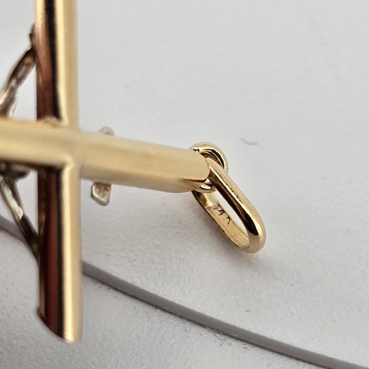 14K Yellow Gold Crucifix Cross Pendant Jesus Religious Charm 1g Two-Tone Jewelry