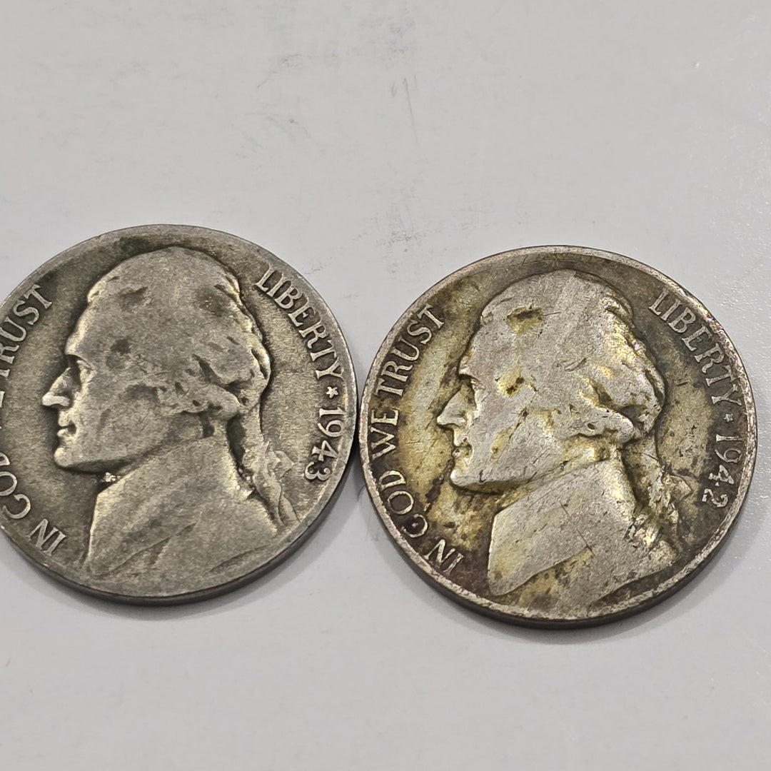 Lot of 6 Jefferson War Nickels 35% silver 1942-1945 Ungraded Circulated 5 Cents