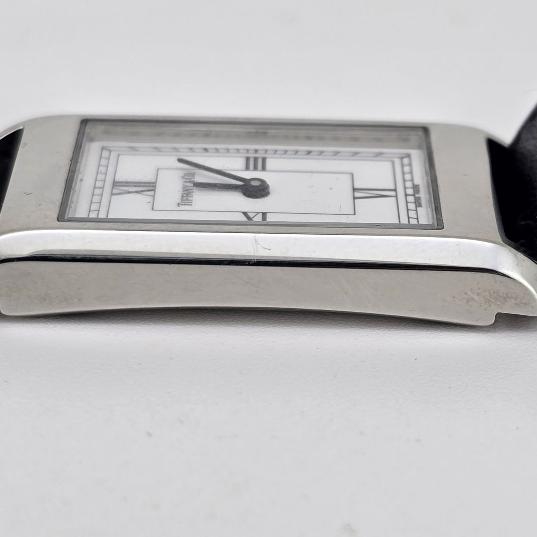 Tiffany & Co Classic Quartz Roman Tank Swiss Made 20mm Ladies Watch Leather Band