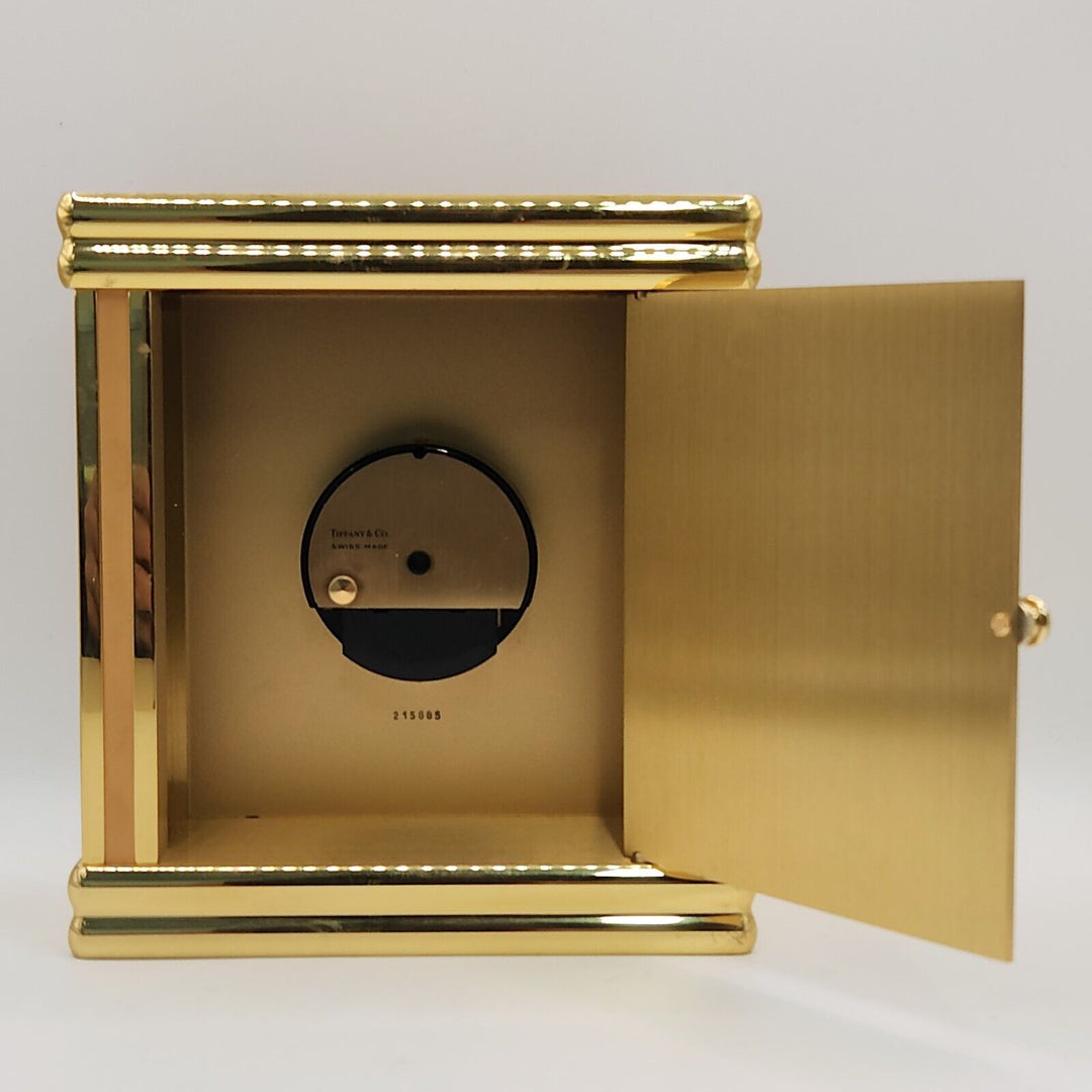 Vintage Tiffany & CO Large Rectangle Brass Desk Clock Quartz Roman Numerals