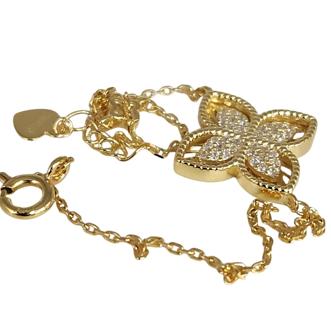 Stunning 925 Sterling Silver Gold -Tone Flower bracelet 7.5"