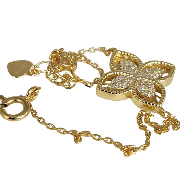 Stunning 925 Sterling Silver Gold -Tone Flower bracelet 7.5"