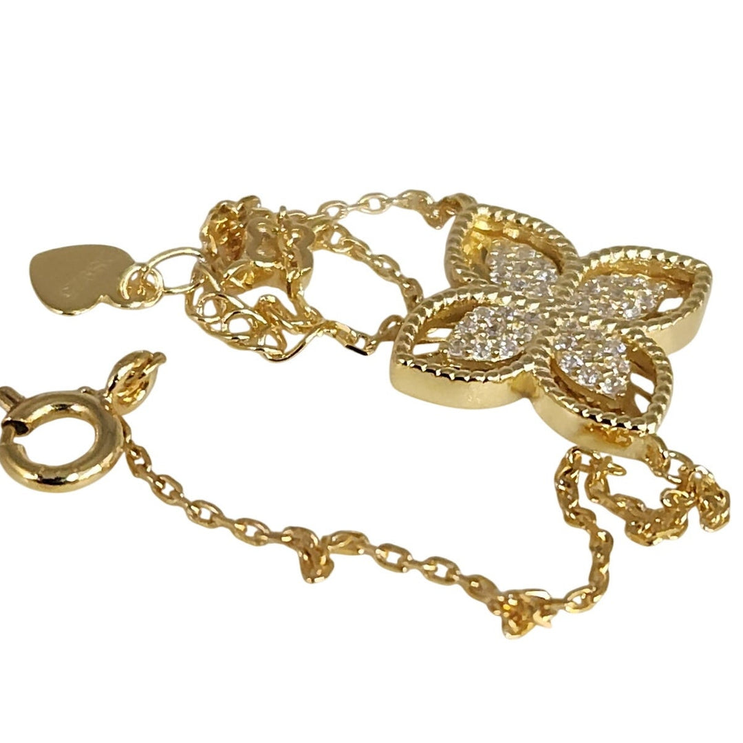 Stunning 925 Sterling Silver Gold -Tone Flower bracelet 7.5"