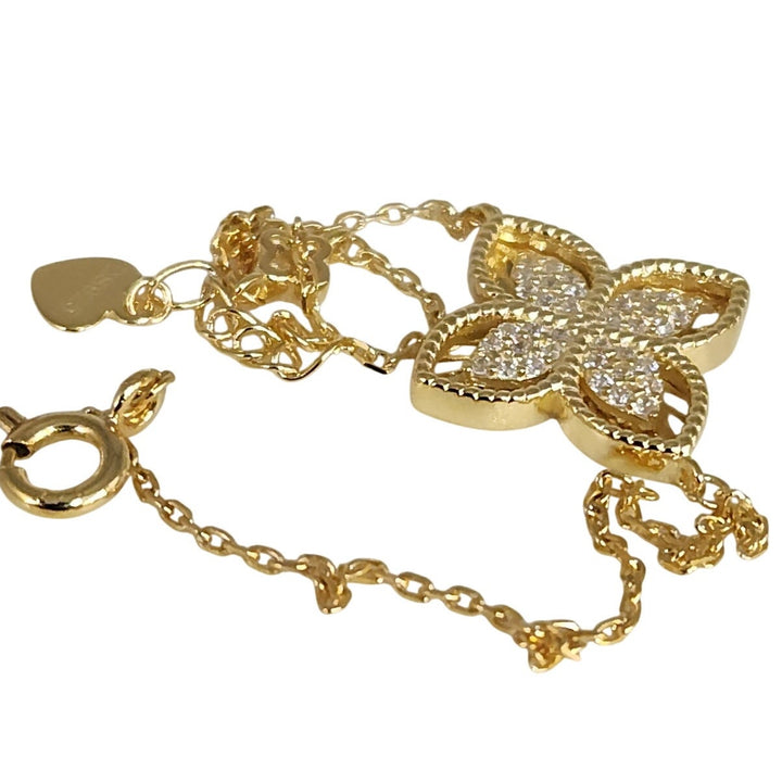 Stunning 925 Sterling Silver Gold -Tone Flower bracelet 7.5"
