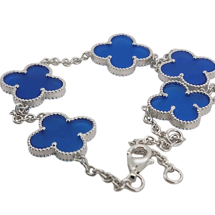 925 Sterling Silver Blue Flowers Bracelet 8.2"
