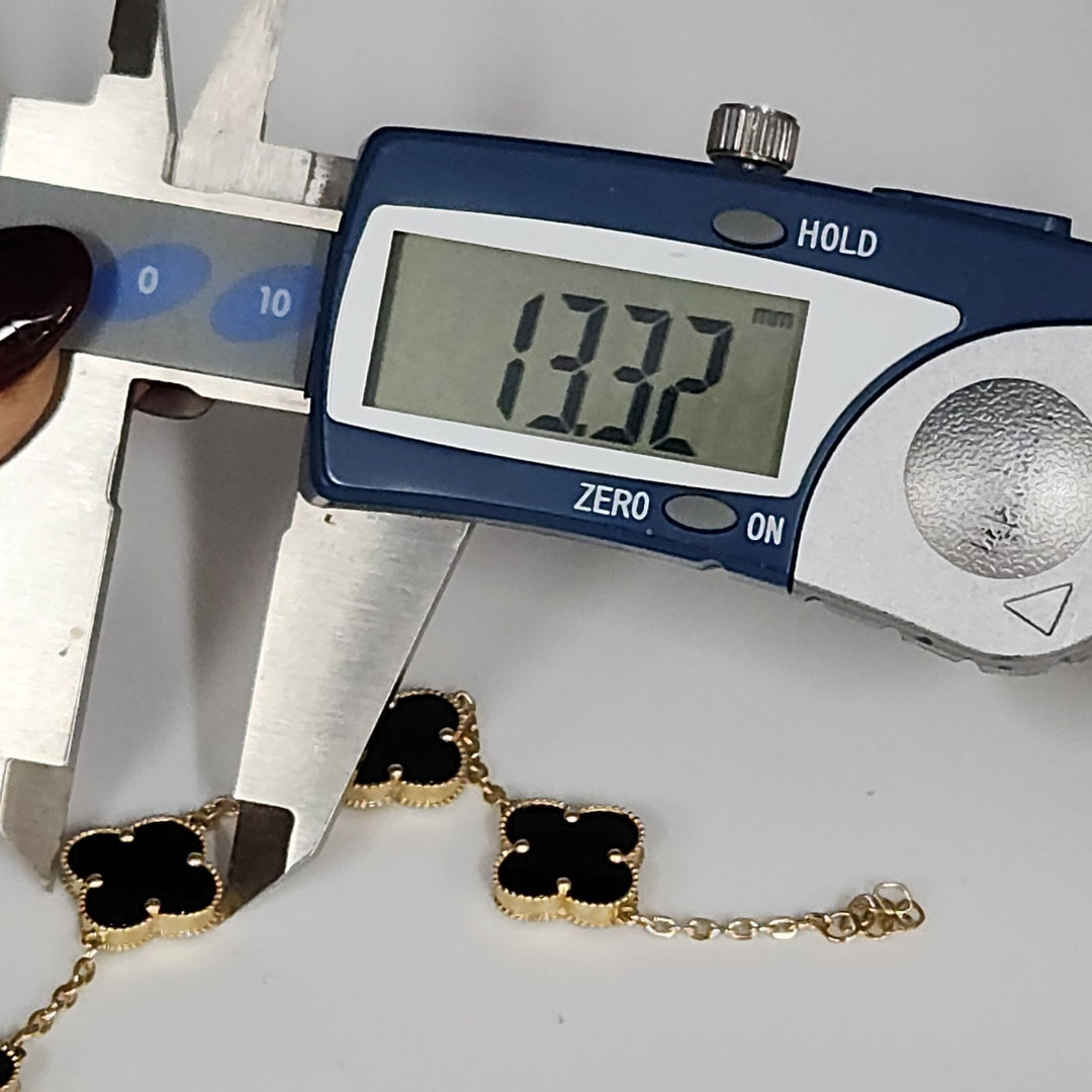 14k Yellow Gold Fashion Onyx Flowers Bracelet 7.5"