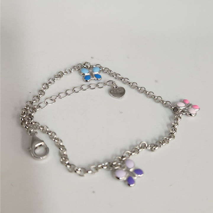 925 Sterling Silver Multi - Color butterfly charm Adjustable Bracelet 8"