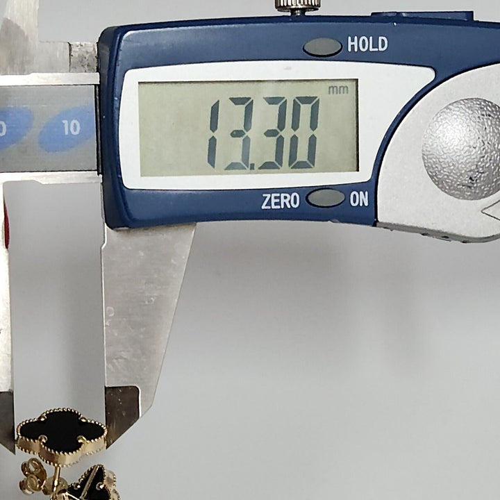 14k Yellow Gold Onyx Clover Flower Stud Earrings