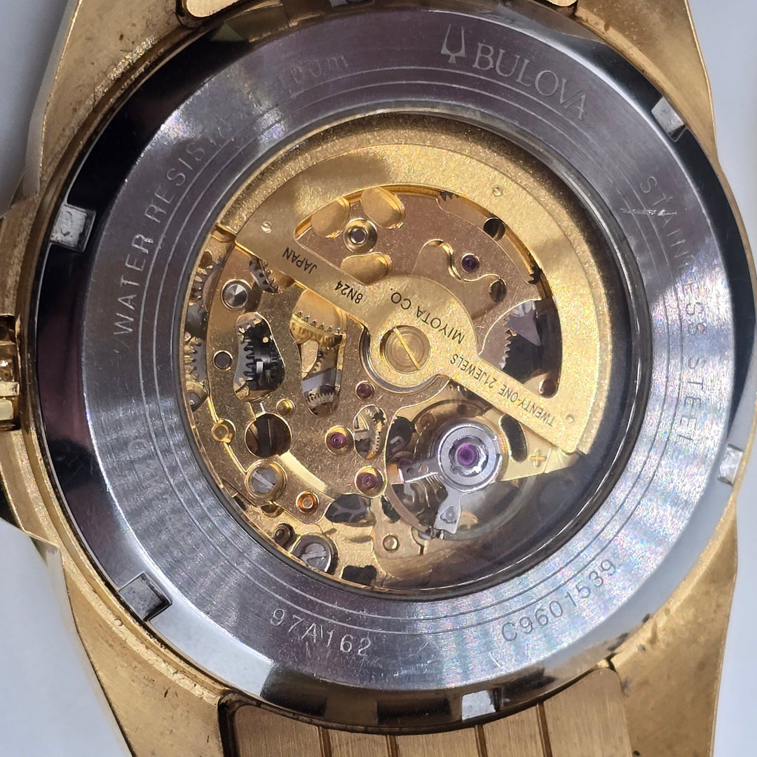 Bulova Sutton Automatic Skeleton Men's Watch Gold Tone 43mm 97A162