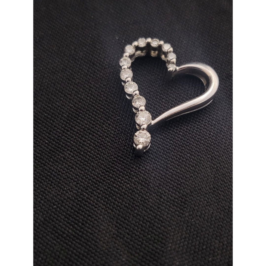 10k White Gold Half Diamond Open Heart Pendant