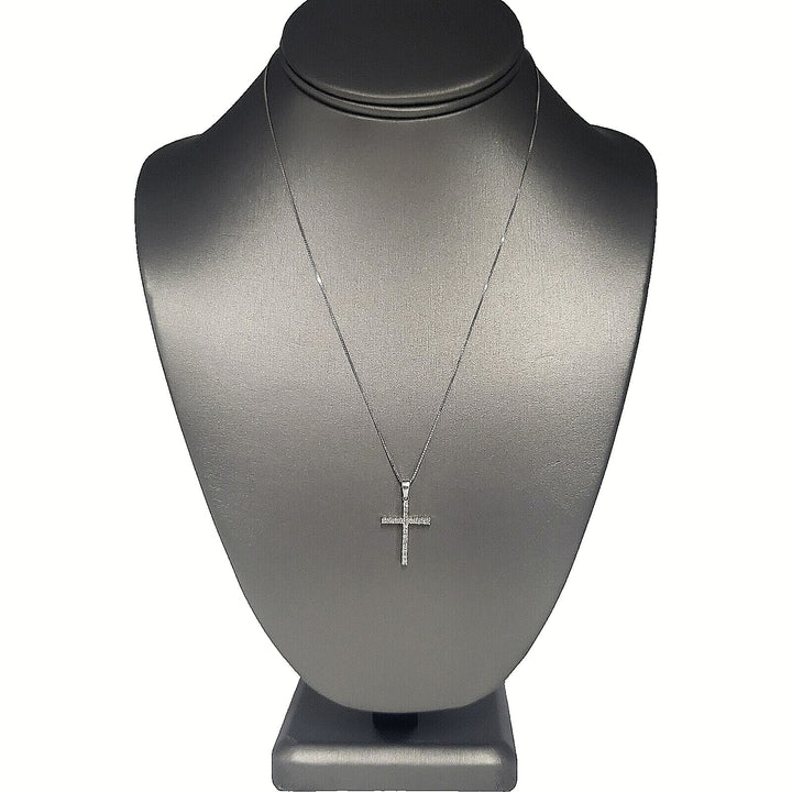 10k white gold diamond cross pendant necklace