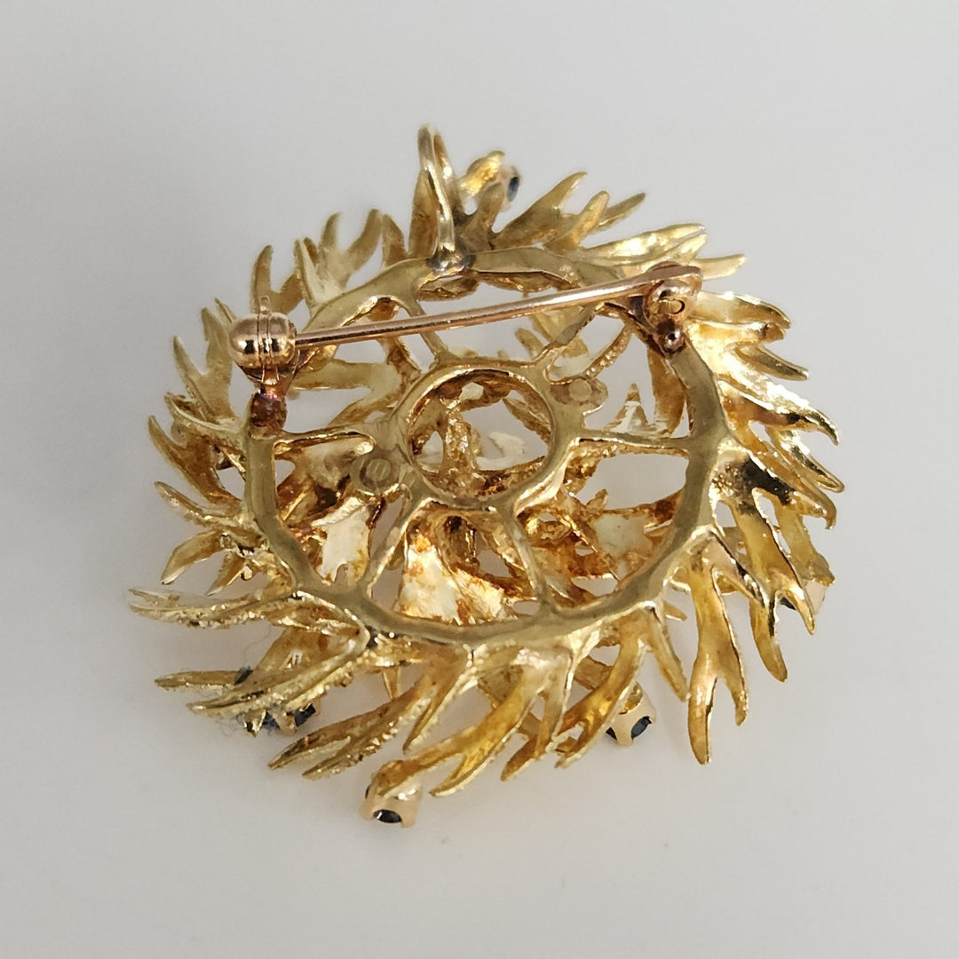 Vintage Karbra Wreath 14k Gold Brooch & Pendant Natural Diamond And Sapphire