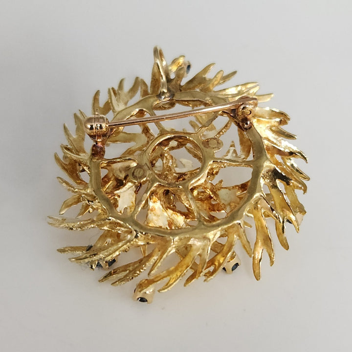 Vintage Karbra Wreath 14k Gold Brooch & Pendant Natural Diamond And Sapphire