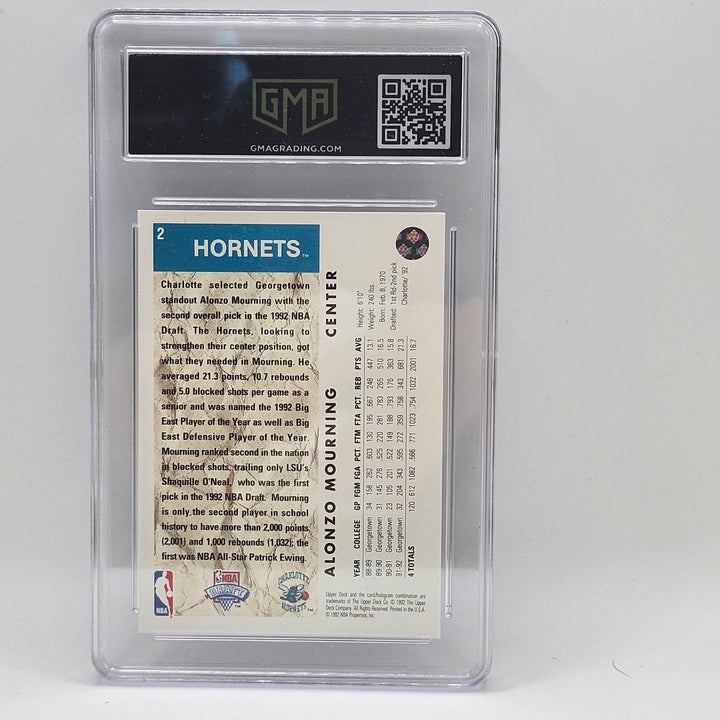 1992 Upper Deck Alonzo Mourning Rookie #2 Charlotte Hornets GMA 8 NM-MT Card