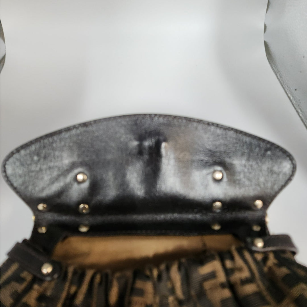 Vintage Fendi Zucca Monogram Top Handle HandBag With Gold Tone Turn Lock