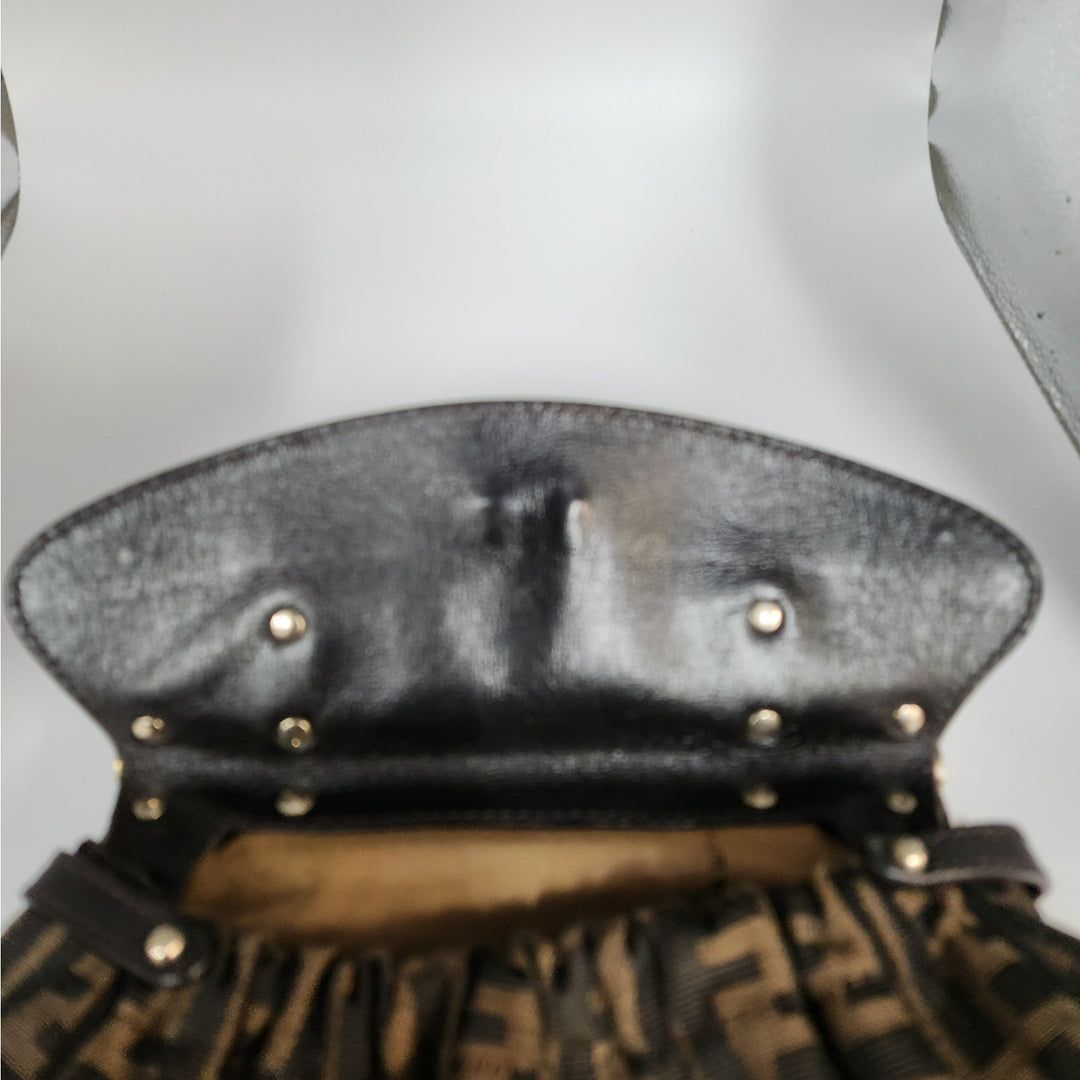 Vintage Fendi Zucca Monogram Top Handle HandBag With Gold Tone Turn Lock