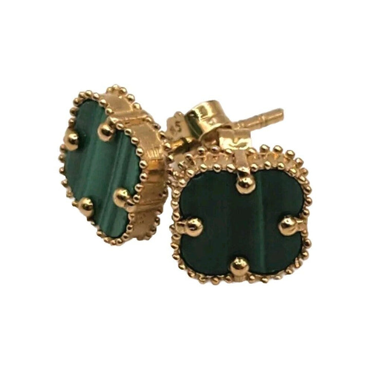 14k Yellow Gold Green Flowers Earrings