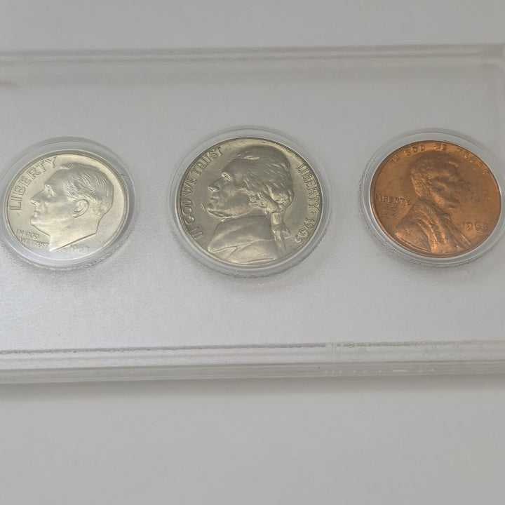 1963 Birth Year Set, Lot Of 5 coins, 90% Silver half dollar, quarter & dime