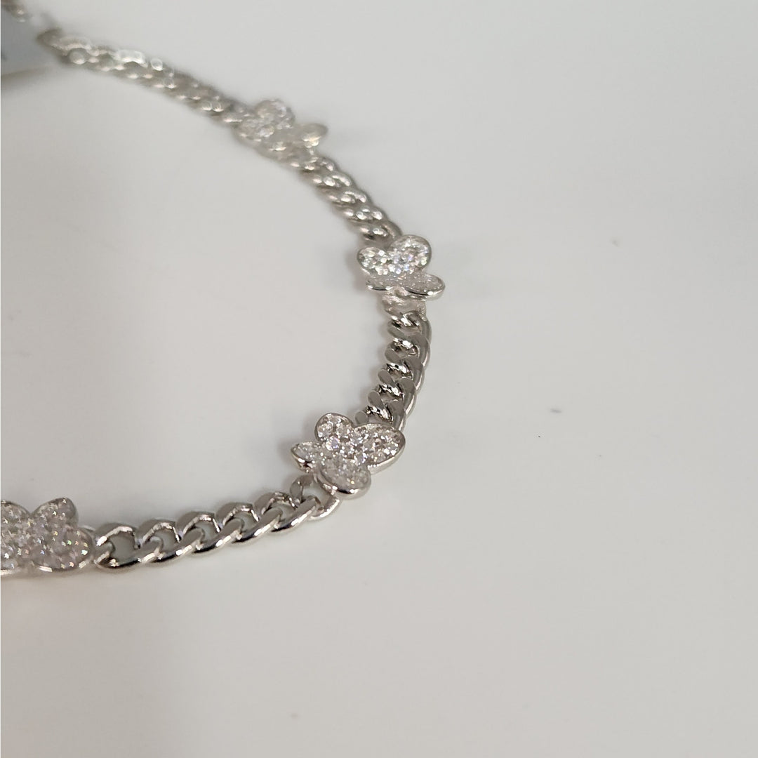 925 Sterling Silver Moissanite Butterfly Cuban link bracelet 8"