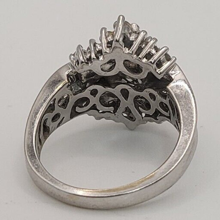 14k White Gold Fancy Diamond Ring With Lock Ring, 9.6g. Sz 6.5