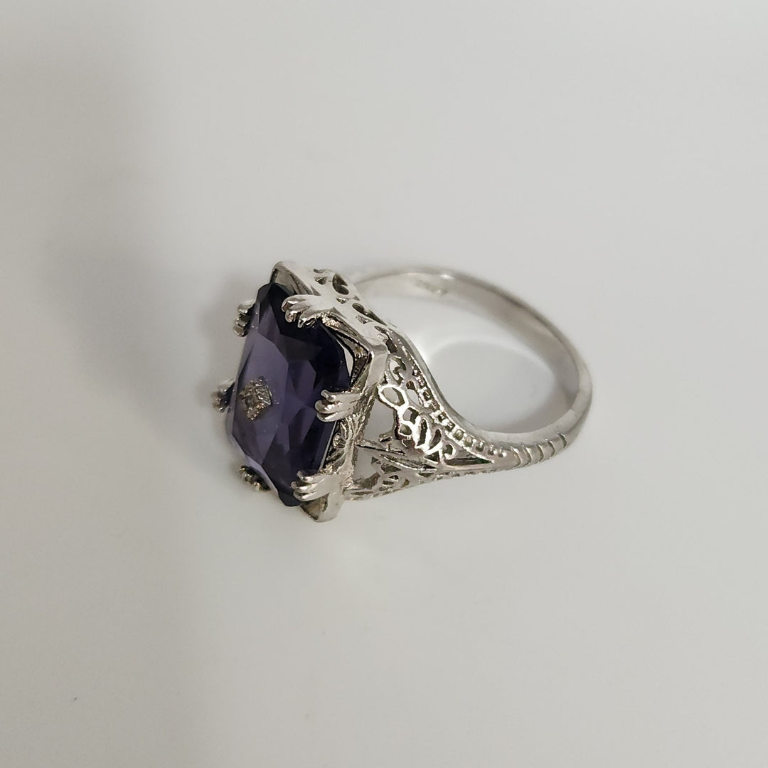 Elegant 925 Sterling Silver Filigree Ring Purple Amethyst Size 9.5