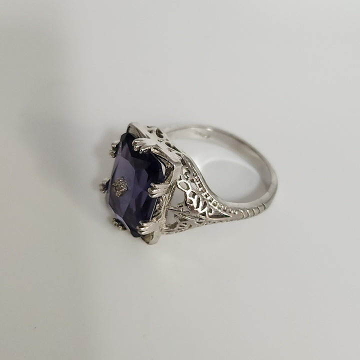 Elegant 925 Sterling Silver Filigree Ring Purple Amethyst Size 9.5