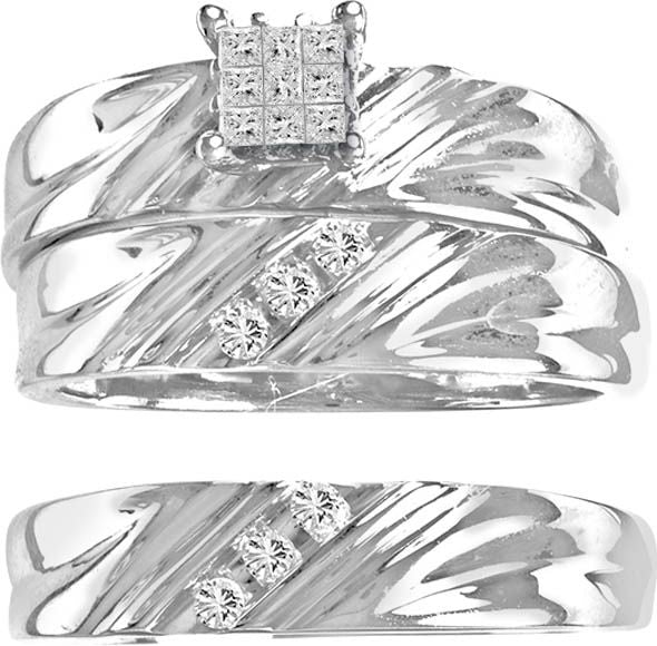 14k White Gold 0.27CT Lab Diamond Trio Wedding Set