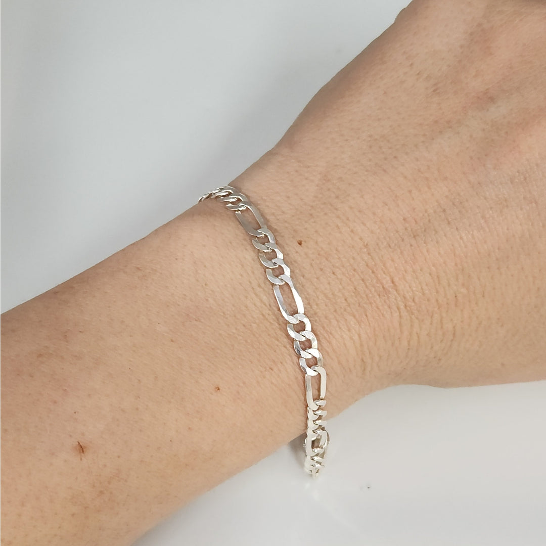 Set of 925 Sterling Silver Figaro's Necklace 24" & bracelet 7.5"