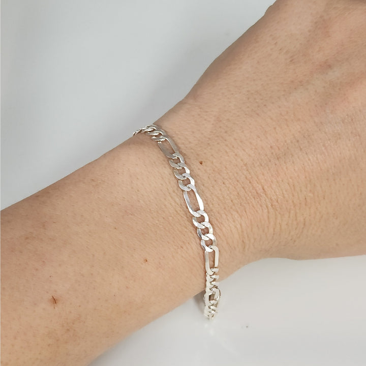 Set of 925 Sterling Silver Figaro's Necklace 24" & bracelet 7.5"