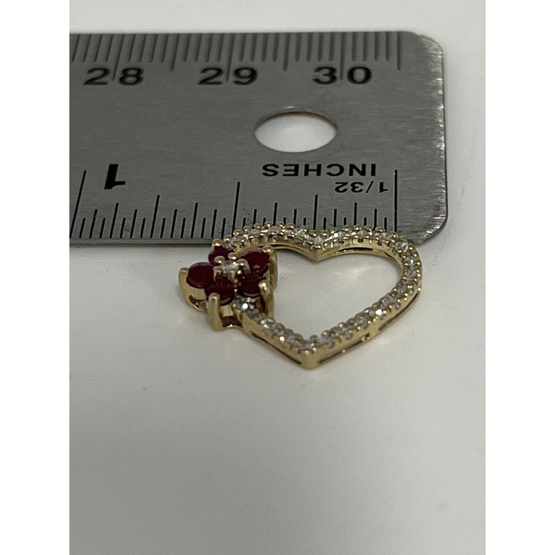 Gorgeous 10k Yellow Gold Ruby And Diamond Pendant
