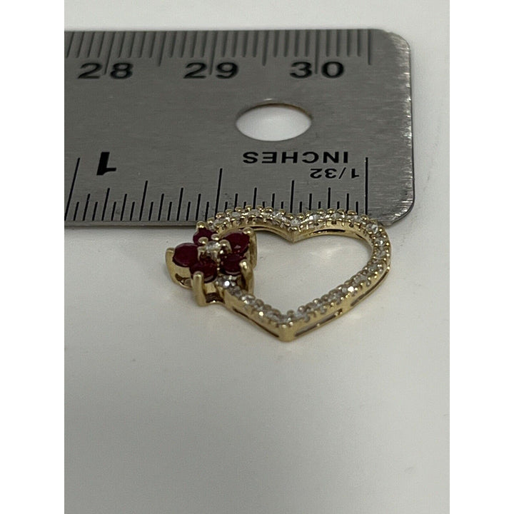 Gorgeous 10k Yellow Gold Ruby And Diamond Pendant