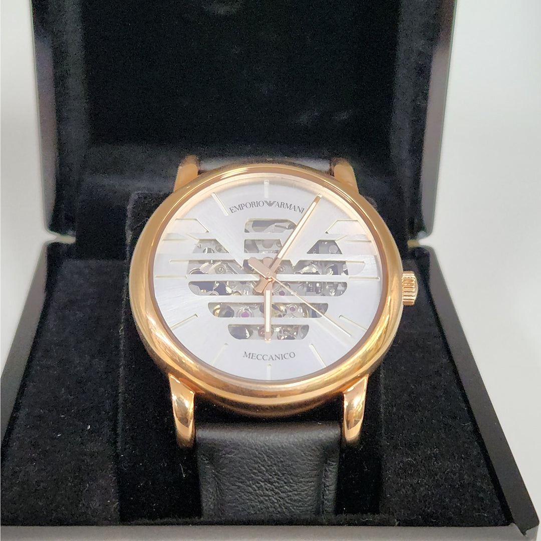 Emporio Armani Meccanico Automatic Skeleton Rose Gold Watch AR60031