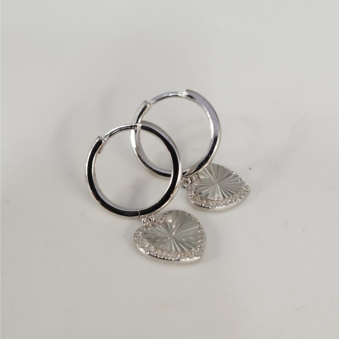 925 Sterling Silver Heart Drop Hoop Earrings