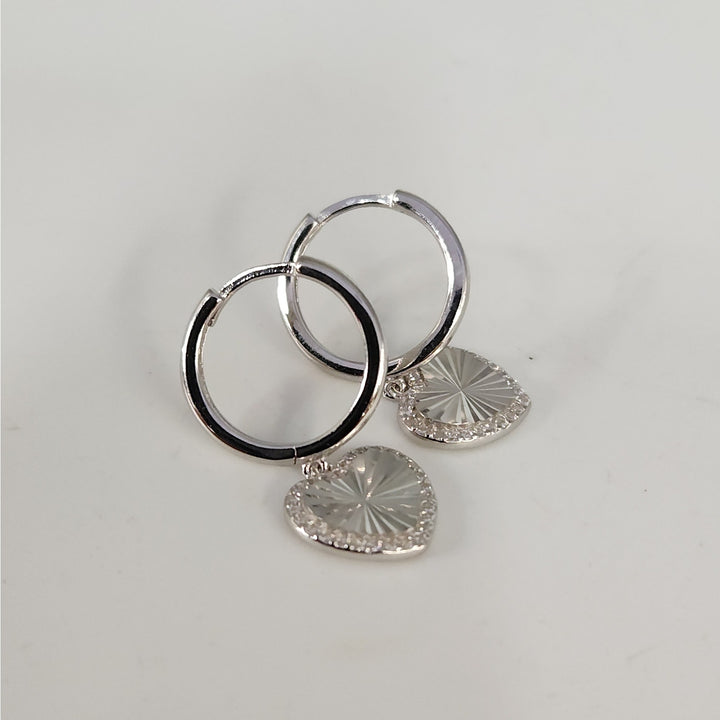 925 Sterling Silver Heart Drop Hoop Earrings