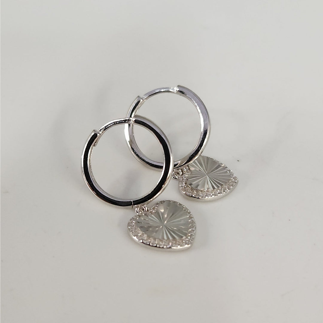 925 Sterling Silver Heart Drop Hoop Earrings