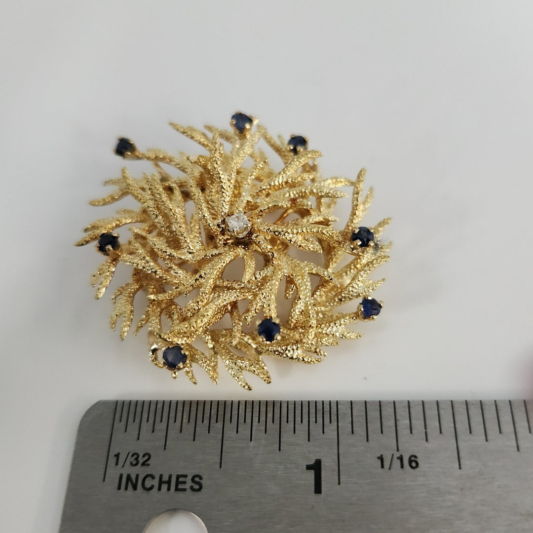 Vintage Karbra Wreath 14k Gold Brooch & Pendant Natural Diamond And Sapphire