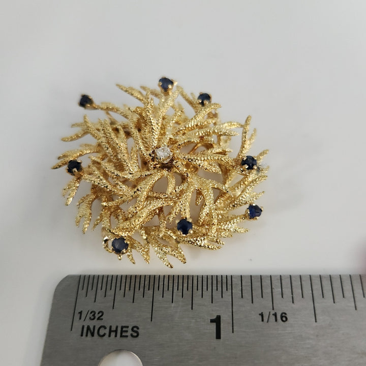 Vintage Karbra Wreath 14k Gold Brooch & Pendant Natural Diamond And Sapphire