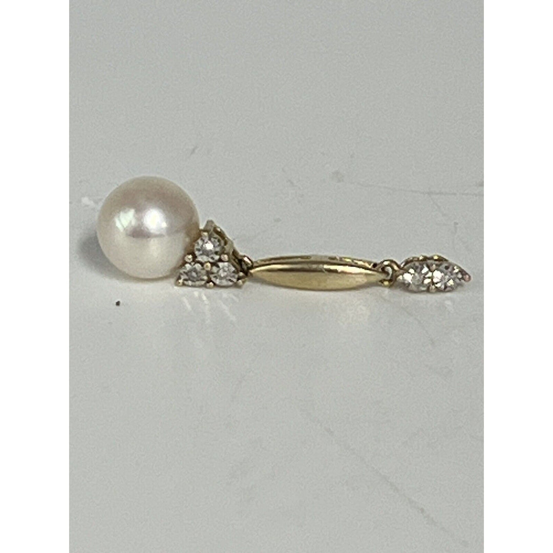 10k Yellow Gold Pendant Pearl Diamonds Stone