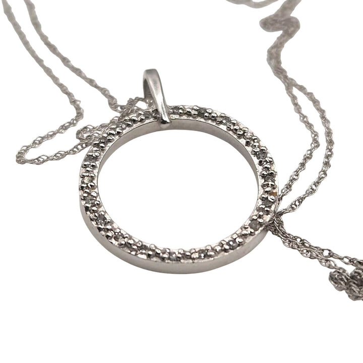 10k Diamonds White Gold Hoop Pendant Necklace 18"