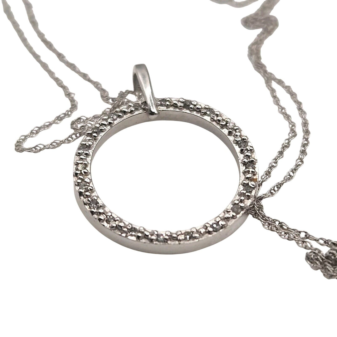 10k Diamonds White Gold Hoop Pendant & Necklace 18"