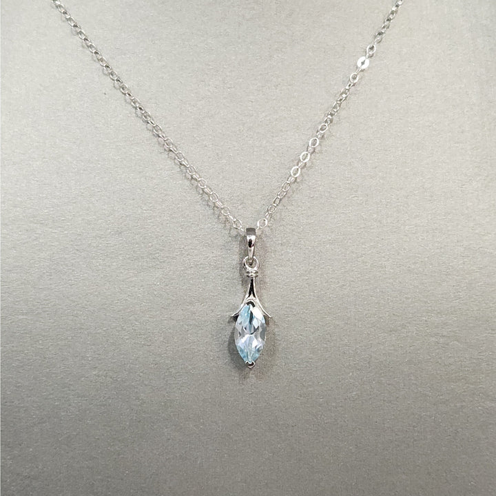 Sterling Silver Marquise Natural Blue Topaz Pendant Necklace 18"