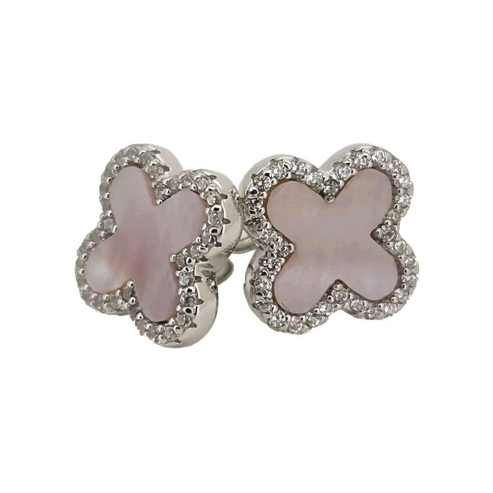 925 sterling silver Pink Flower Stud earrings