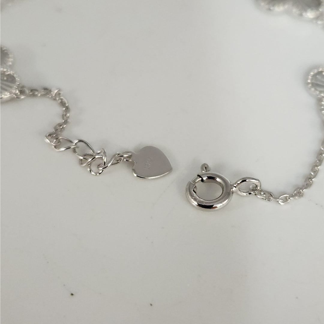 925 Sterling Silver Clover Flower Bracelet 7.5"