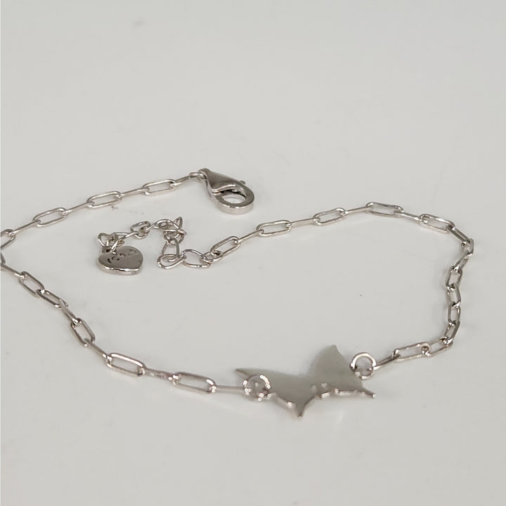 925 Sterling Silver Butterfly Charm Link Bracelet Adjustable Paperclip Chain 8"